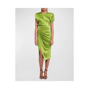 ZHIVAGO Bond Stitched-Waist Satin Midi Dress in Apple Size 8 US